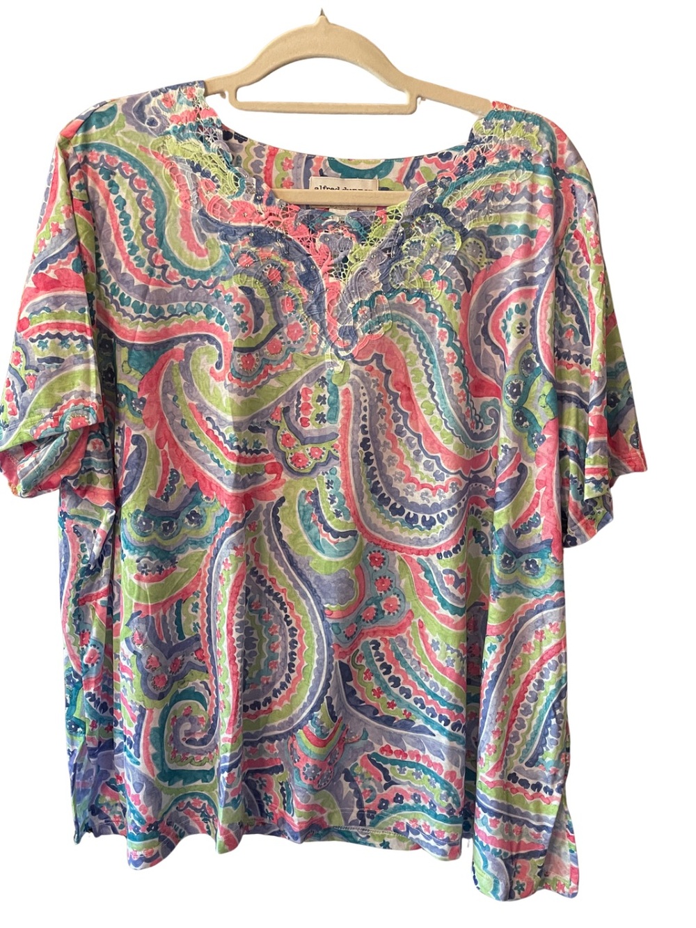 Alfred Dunner Multicolor 3X Paisley V-Neck Short Sleeve Top - Picture 3 of 8